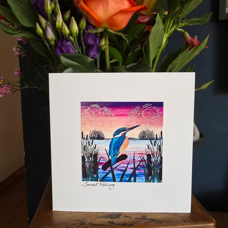 Sunset Fishing Handmade Blank Greetings Card