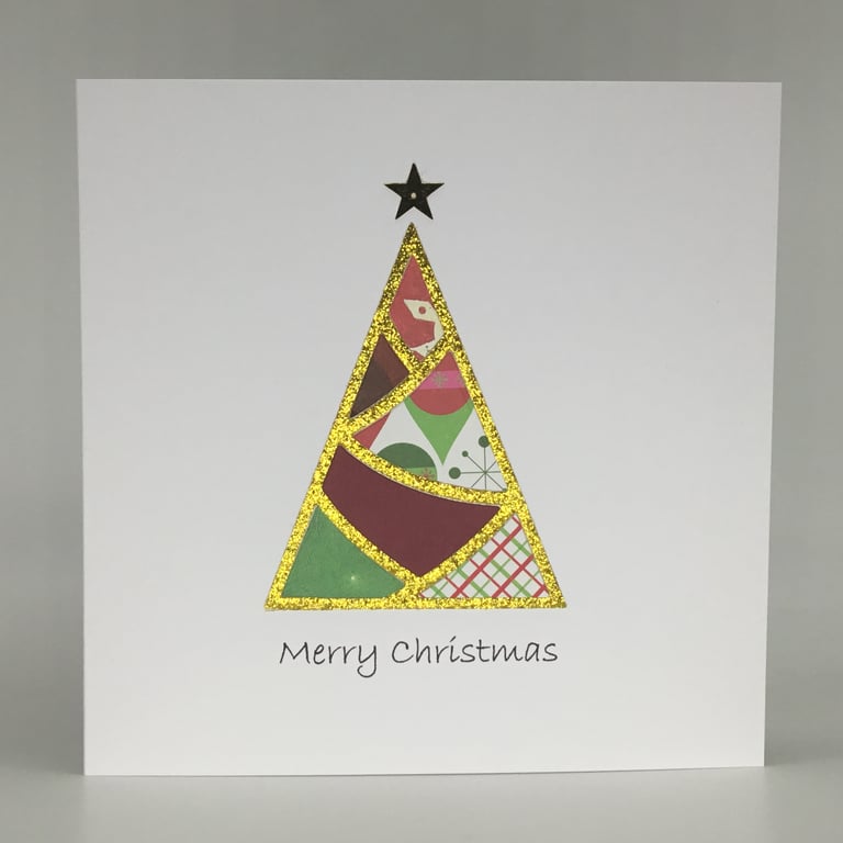 Paper pieced Christmas Tree Christmas card