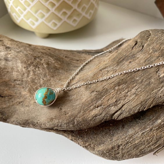 Turquoise Drop Necklace, sterling silver