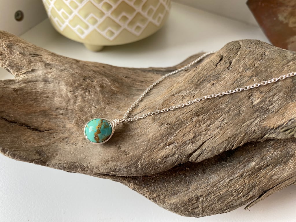 Turquoise Drop Necklace, sterling silver