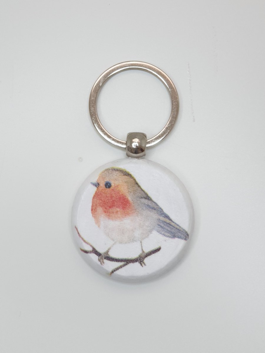 Robin wooden keyring, garden bird, small gift for a bird lover 