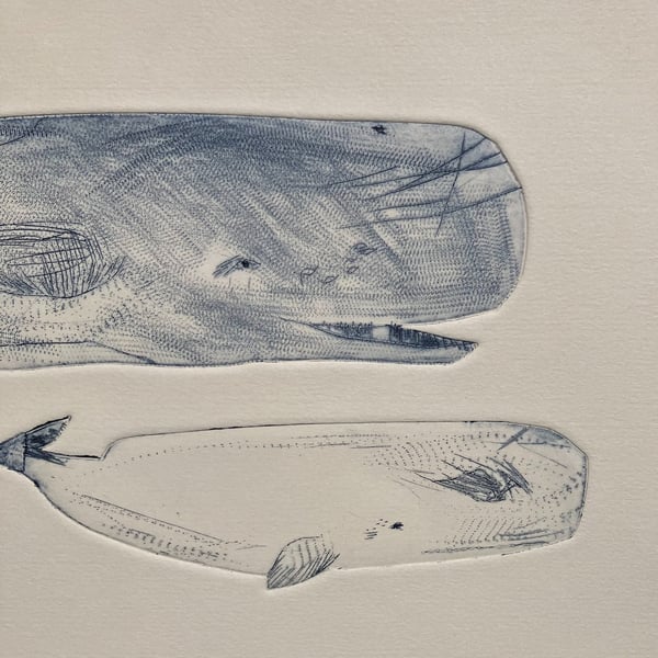 Sperm Whales - Drypoint Print