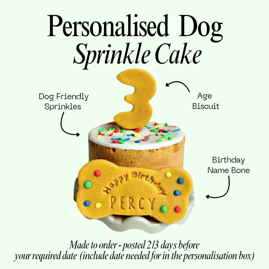 Dog Sprinkle Birthday Cake treat box, Homemade iced cake and biscuits 
