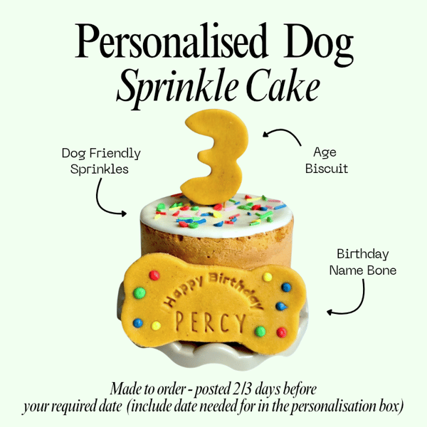 Dog Sprinkle Birthday Cake treat box, Homemade iced cake and biscuits 