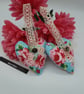 Heart hanger pair in blue floral, cream lace and silver bells - Image 2