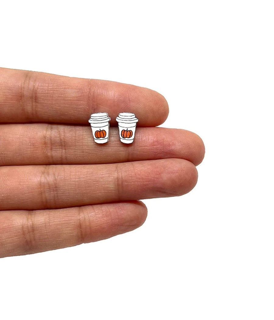 Pumpkin Latte Coffee Stud Earrings - Handmade