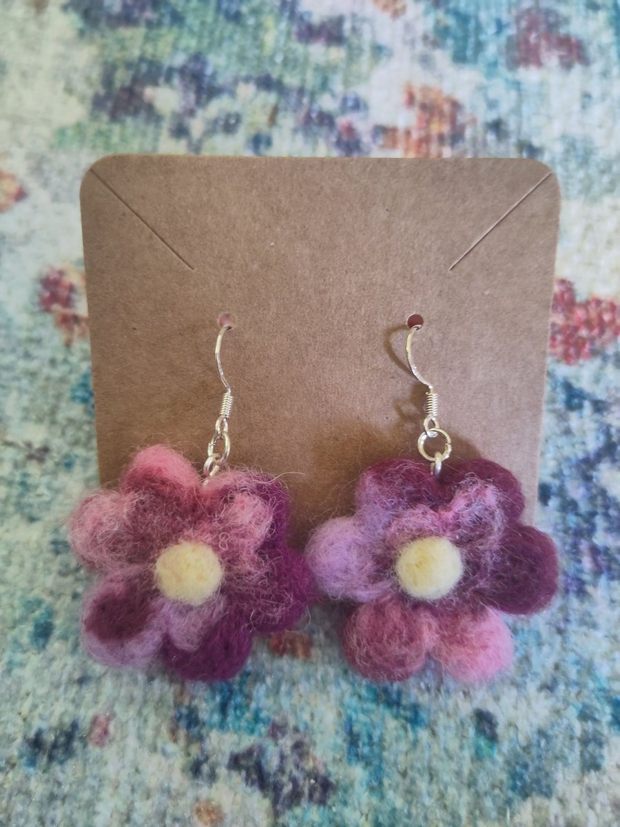 Needle-felted flower earrings