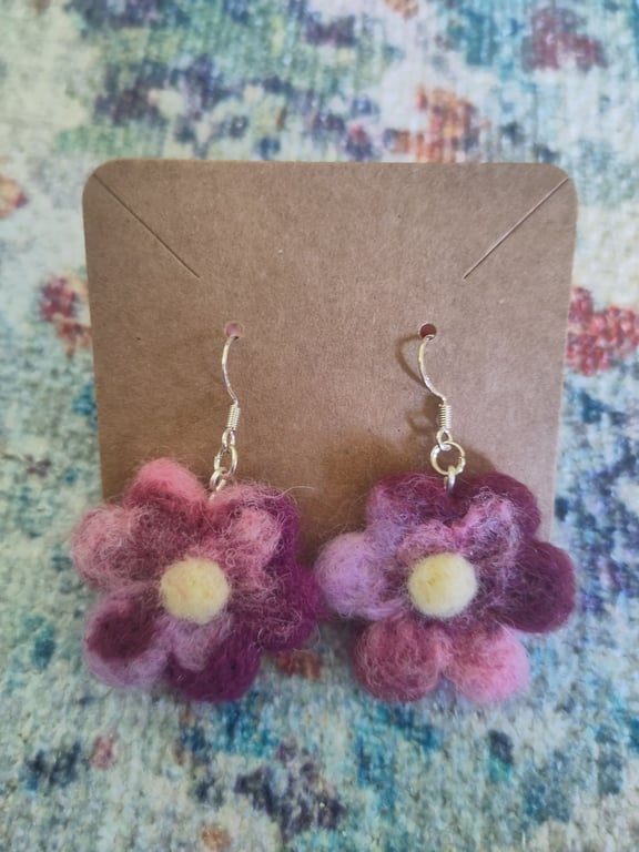 Needle-felted flower earrings