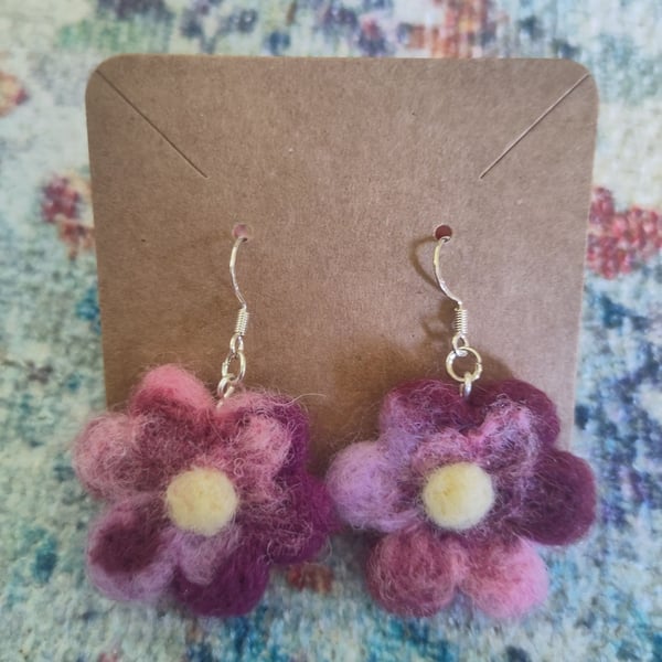 Needle-felted flower earrings