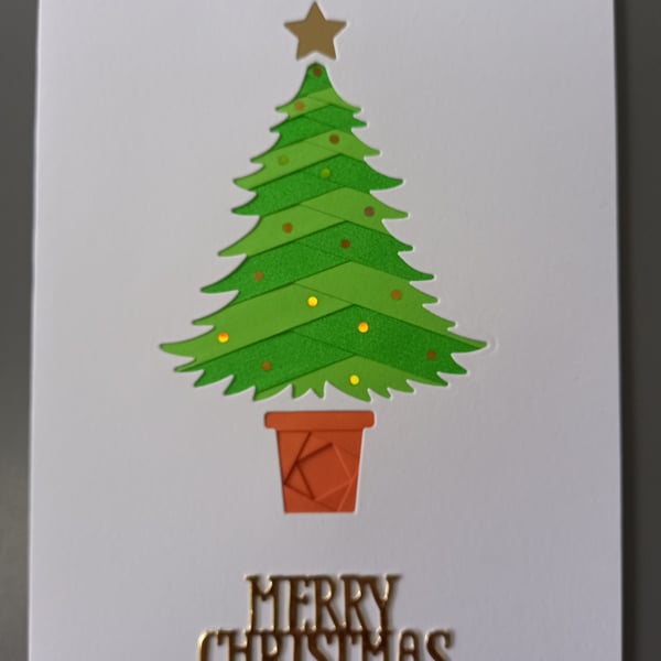 Iris folded Christmas Tree card, handmade
