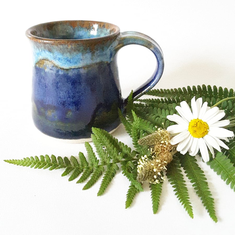 Sold Ceramic Mug in Blue Glazes