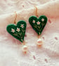 Daisies Heart Shaped Earrings with Pearl Dangles - FREE DELIVERY