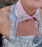 Pink Gingham Detachable Vintage Crystal  Collar - Upcycled Swarovski Neckcessory - Image 3