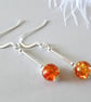 Orange Crackle Glass & Sterling Silver Tubes Dangly Earrings