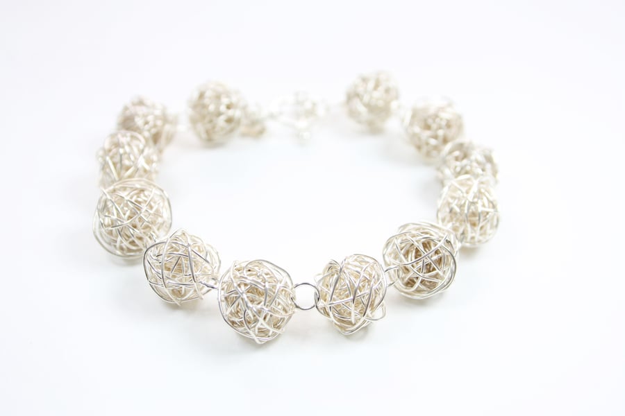 Statement Silver Wire Bead Bracelet Made by Hand