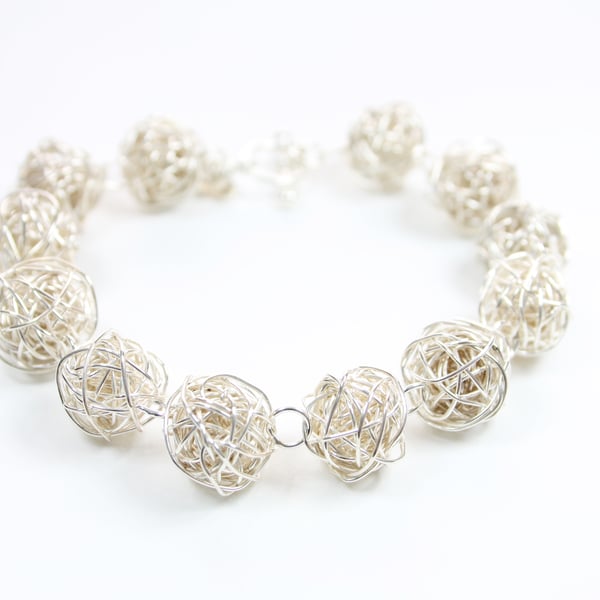 Statement Silver Wire Bead Bracelet Made by Hand