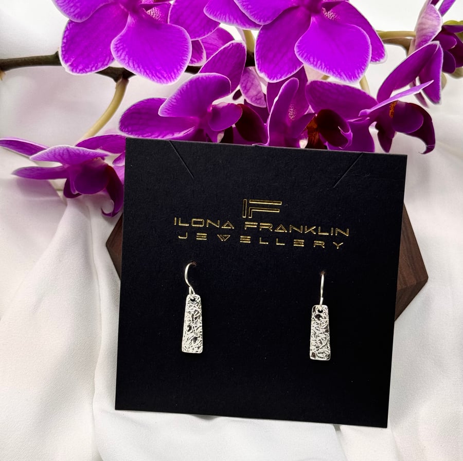 Silver earrings, Textured, Handmade in Yorkshire