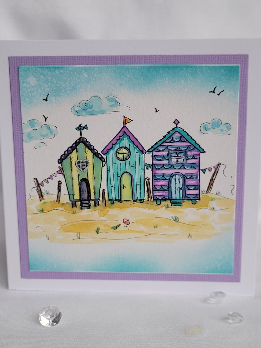 Blank card with beach huts