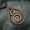 SALE - Copper Wire Weave Hammered Spiral Drop Pendant