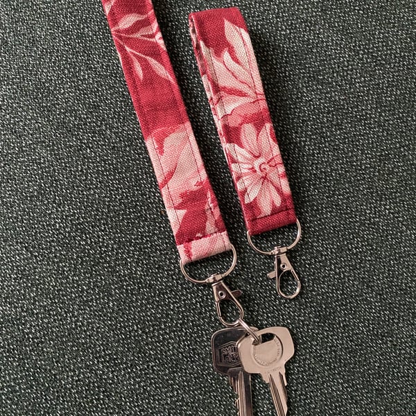 Wrist strap keyring - Pink Floral