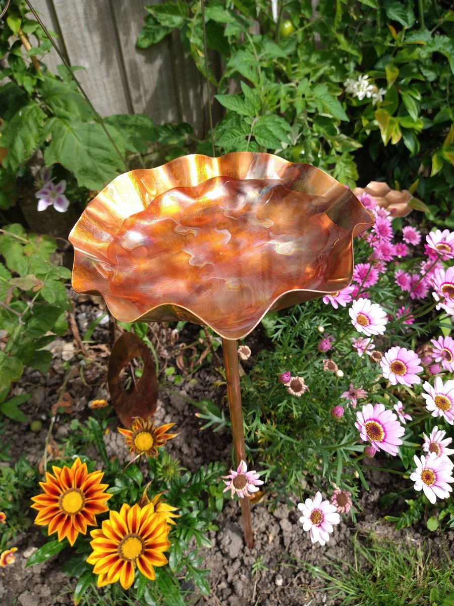 Copper bowl bird bath