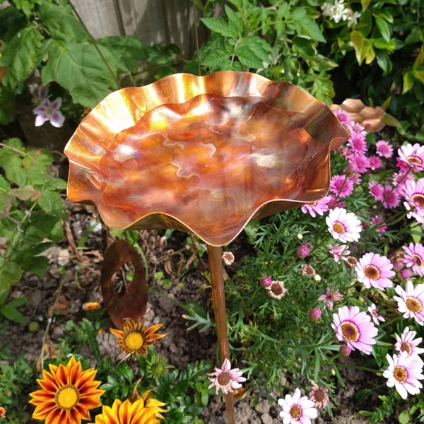 Copper bowl bird bath