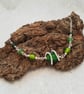 Green Glass Bead Wire Wrapped Necklace - Silver Wire Statement Jewellery