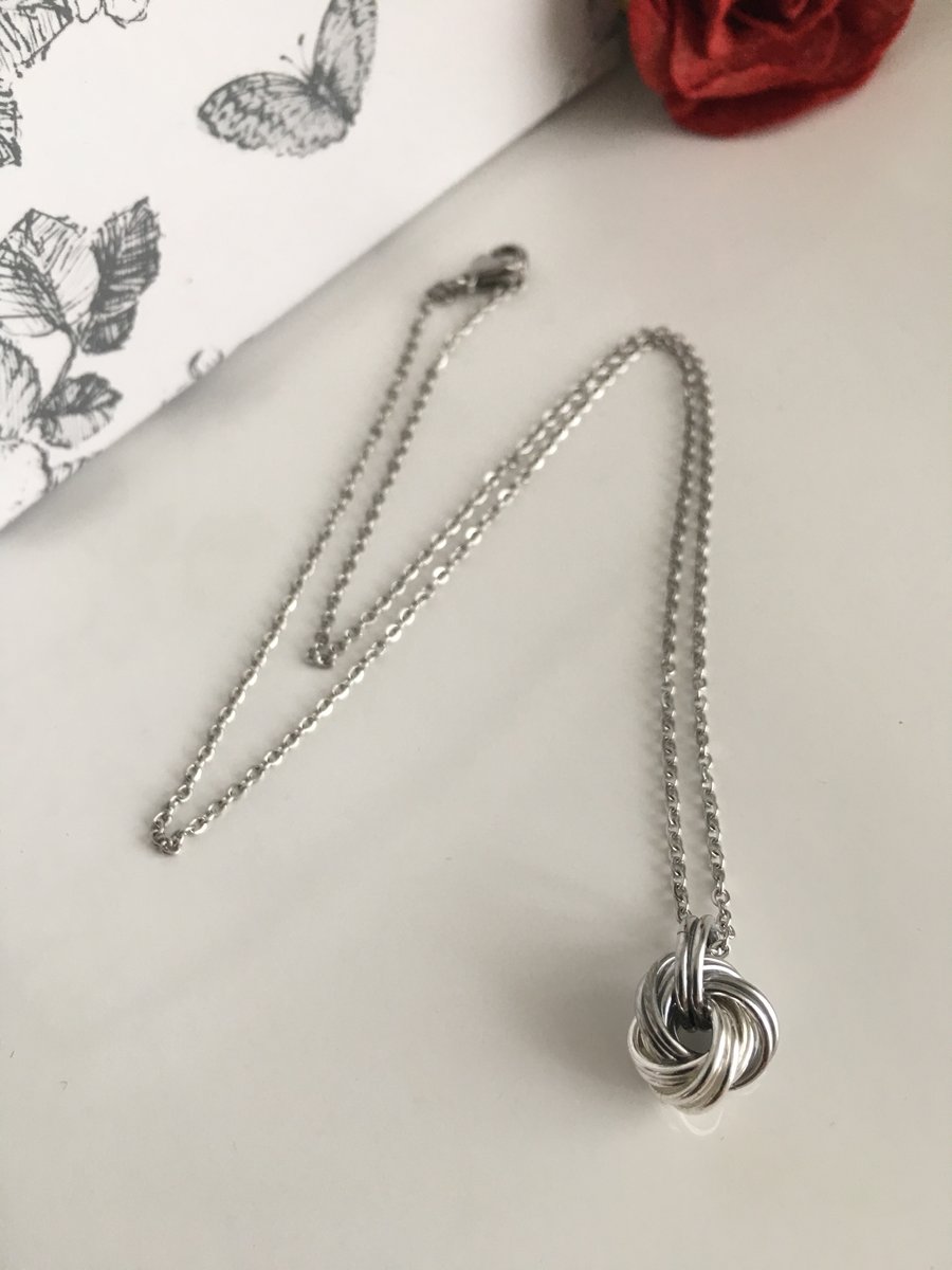 Forever Knot Necklace in Aluminium and Silver, 10th Anniversary Gift for her.