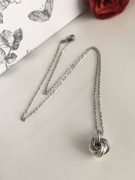 Forever Knot Necklace in Aluminium and Silver, 10th Anniversary Gift for her.