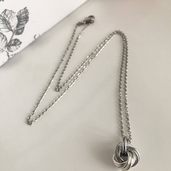 Forever Knot Necklace in Aluminium and Silver, 10th Anniversary Gift for her.