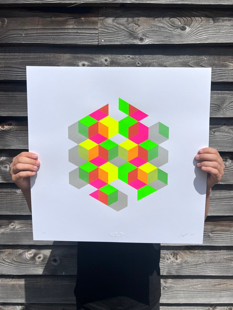 Screen printed hexagonal geometric art - 'Hex' by Mr. P