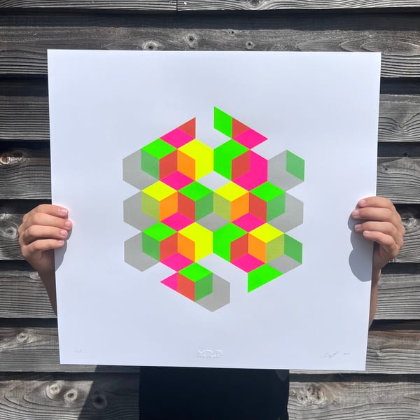 Screen printed hexagonal geometric art - 'Hex' by Mr. P