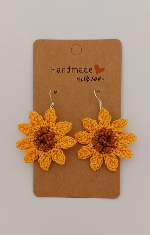 Handmade Sunflower Drop Earrings  Boho Summer Jewelry Gift for Her