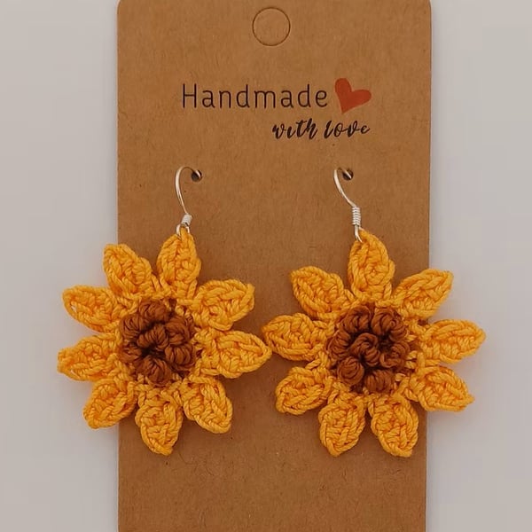 Handmade Sunflower Drop Earrings  Boho Summer Jewelry Gift for Her