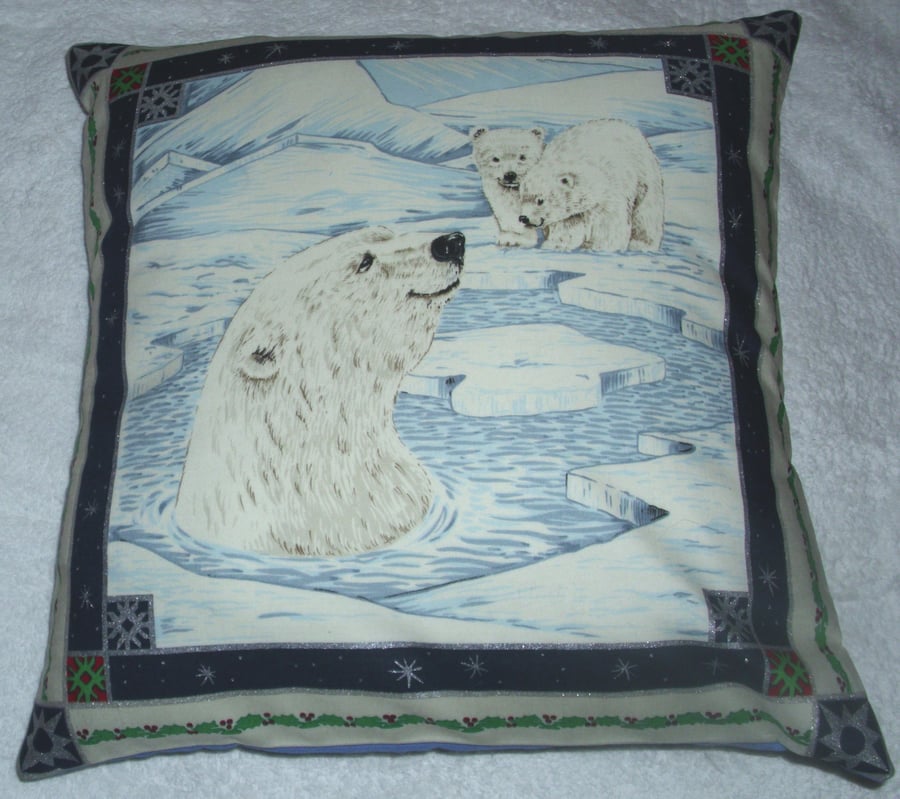 In the Wild Polar Bear and Cubs in  Winter cushion
