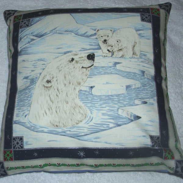 In the Wild Polar Bear and Cubs in  Winter cushion