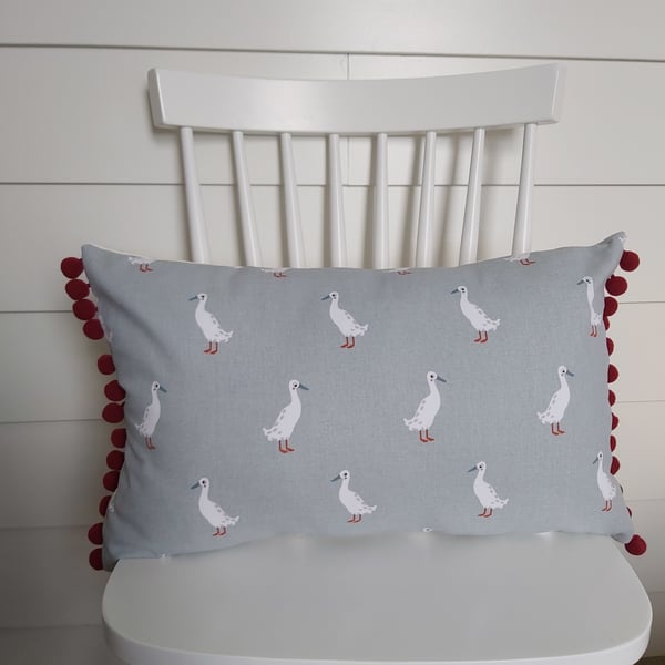 Sophie Allport Ducks Cushion  with Red Pom poms 