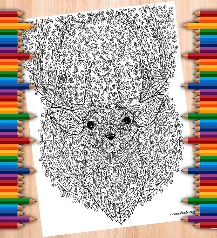 Digital Colouring Page - Flowery Deer