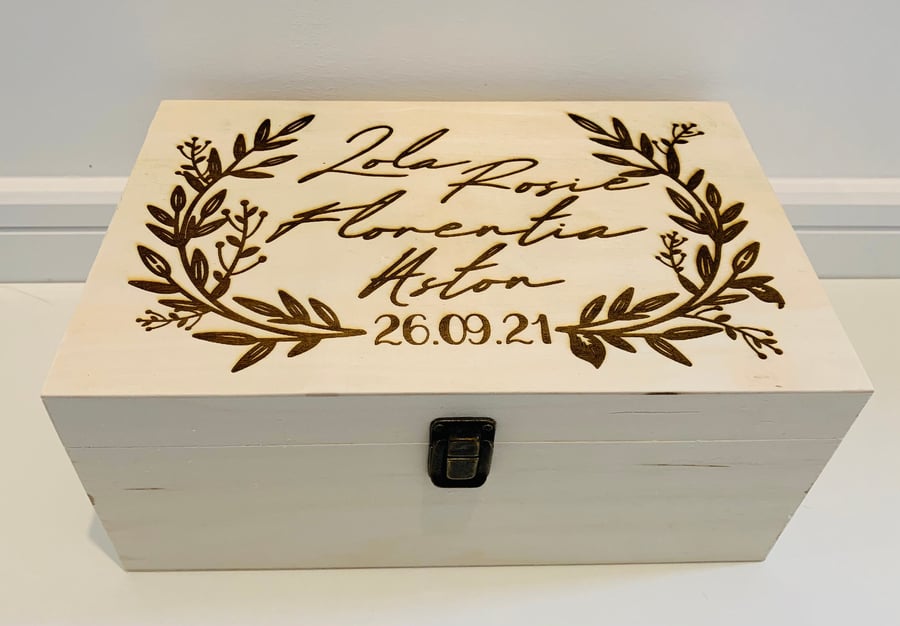 Large Personalised Engraved Wooden Memory Box