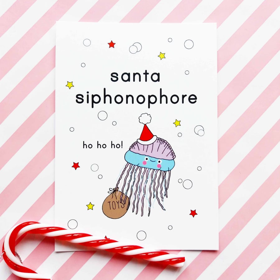 santa siphonophore A6 christmas postcard & envelope, cute christmas postcard