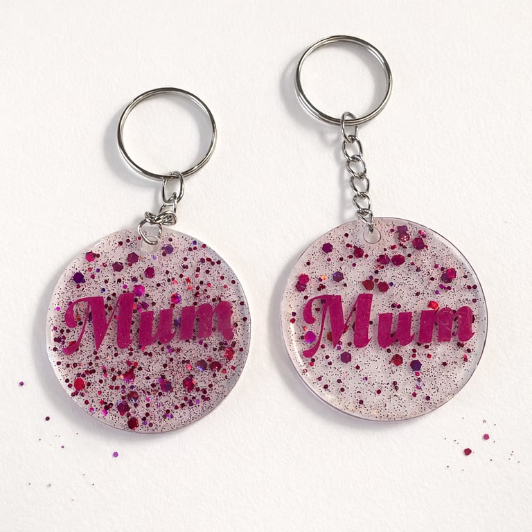 Mum Glitter Resin Keyring Gift Personalised Acrylic Mum Keychain
