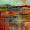Rust Scottish landscape mixed media print