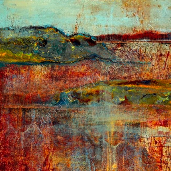 Rust Scottish landscape mixed media print