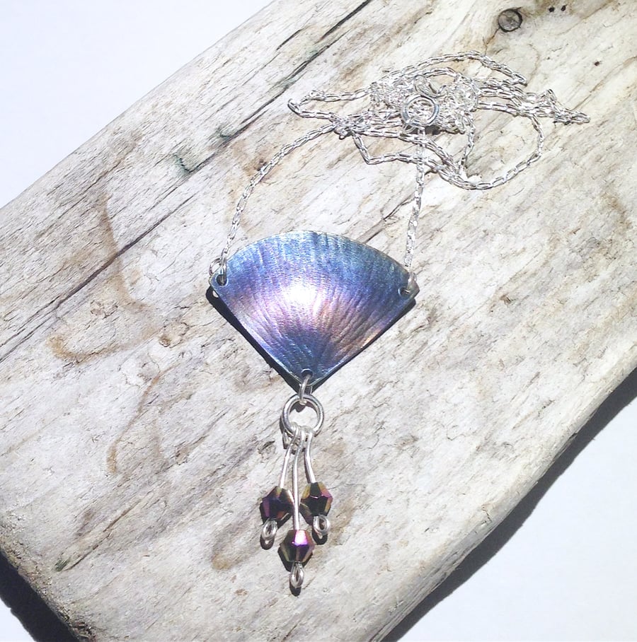  Handmade Coloured Titanium and Crystal Bead Fan Shaped Pendant  - UK Free Post