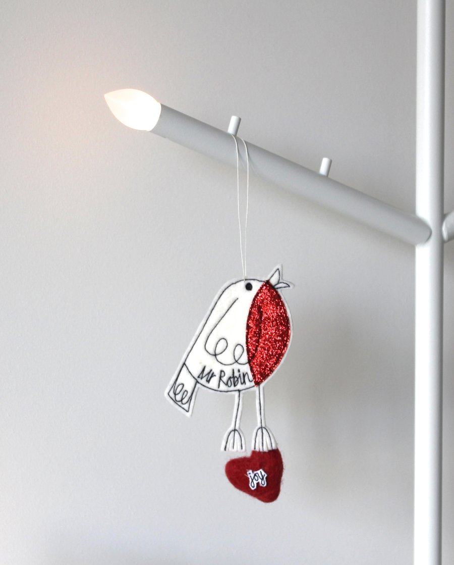 Mr Robin is Standing on a Heart - Hanging Decoration