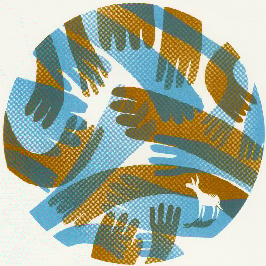 Magic Donkey No.3 A4 2-colour screen-print (teal and golden brown)