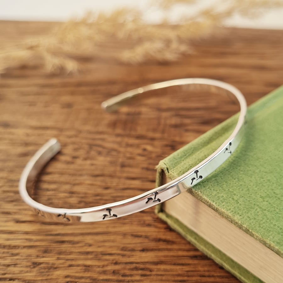 Solid Sterling Silver Dandelion Wishes Cuff Bangle