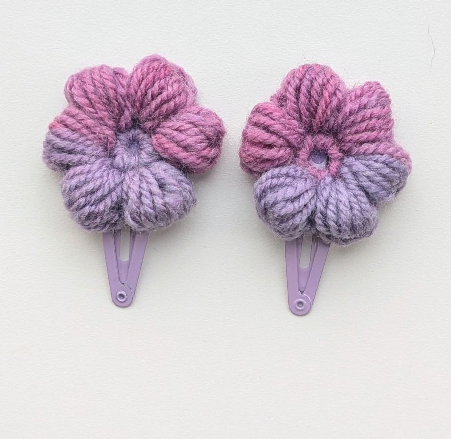 Pair of Lilac Crochet Flower Hair Clips 