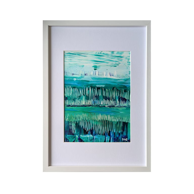 'Minty Reeds' Vividly Coloured Original A4 Framed Painting