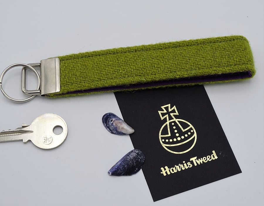 Harris Tweed key fob wrist strap in lichen green